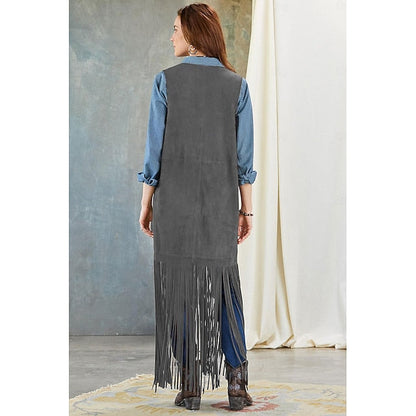 Retro vintage western suède vest – Jaren ’70, hippie cowgirl, kwastjes, effen kleur, dames, voor maskerade, casual, dagelijks, vrijgezellenfeest, volwassenen, alle seizoenen