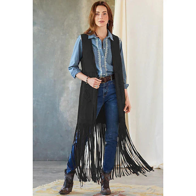 Dames midi-jurk – Boho jurk, westernstijl, modieus en modern, voor buiten en op vakantie, reguliere pasvorm, effen, lange mouwen, V-hals, bordeaux, zomer