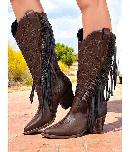 Jaren ’70 schoenen – Westernlaarzen met vierkante neus, hippie cowboystijl, dames, voor maskerade, feest/avond, Pride Parade, Pride Month, volwassenen